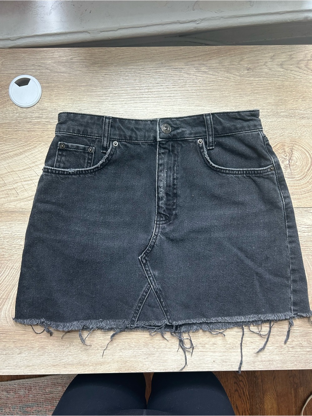 BDG Black Washed Denim Mini Skirt with Raw Hem
